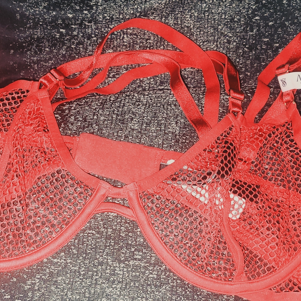 Victoria's Secret M-DD  Underwire, Unlined, Open Cup Mesh Hot Pink Bra